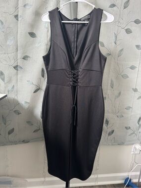 NWT Forever 21 Black Lace-Up Midi Sheath Dress